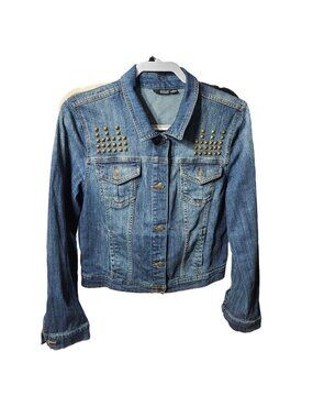 Ana Womens Studded Denim Jacket Large Blue